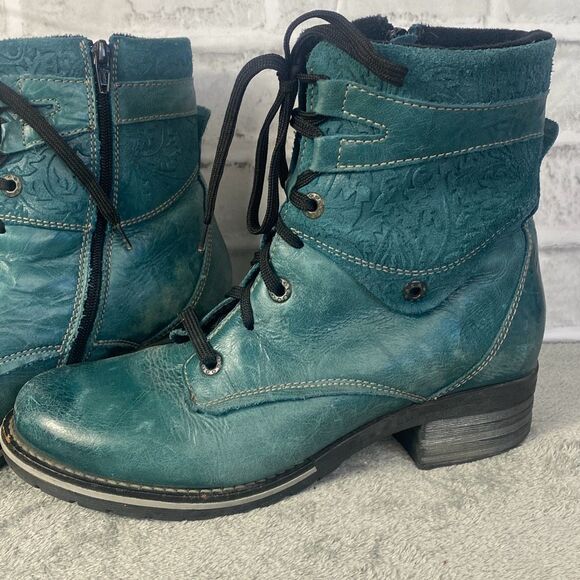 Dromedaris Kara Print Leather Boot in Teal Size 40/9.5 - Picture 2 of 10